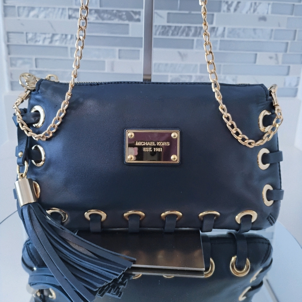 EUC Michael Kors Crossbody - Blue Leather w/Tassel (MSRP $328) - Picture 5 of 14